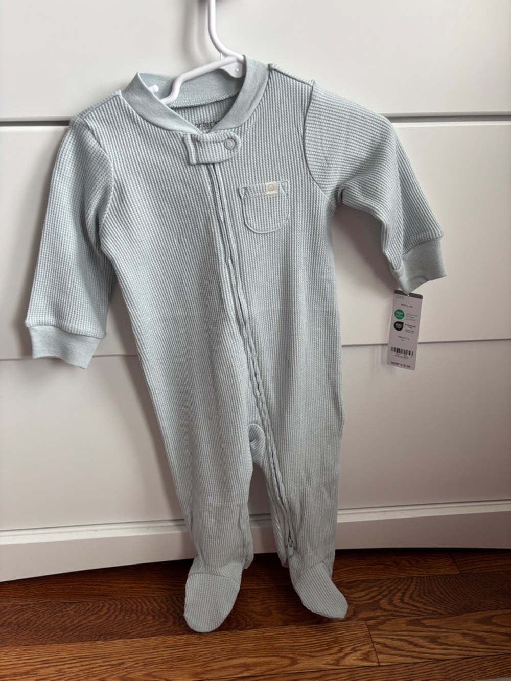 NWT - Carter’s Classic Light Blue Waffle Knit Footed One-Piece